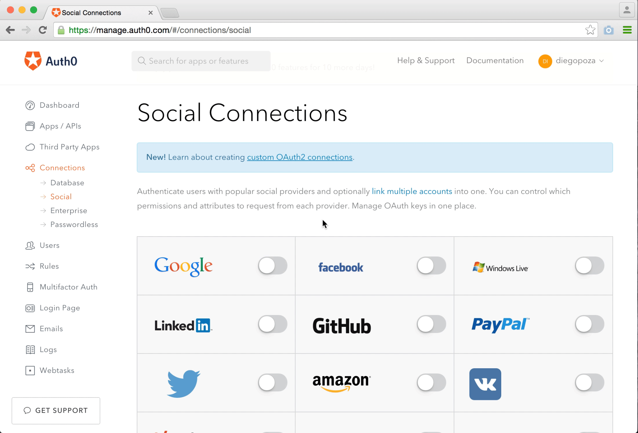 Auth0 social login configuration